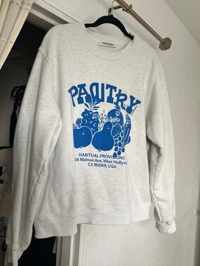 Madhappy Cream Crewneck Sweatshirt with Blue 'PANTRY' Graphic